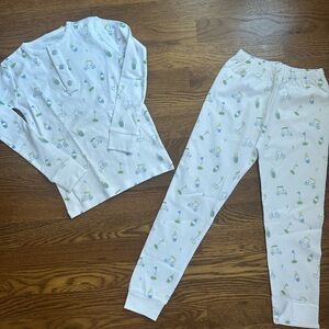 Kids Pajamas Set - White with Blue and Green Print